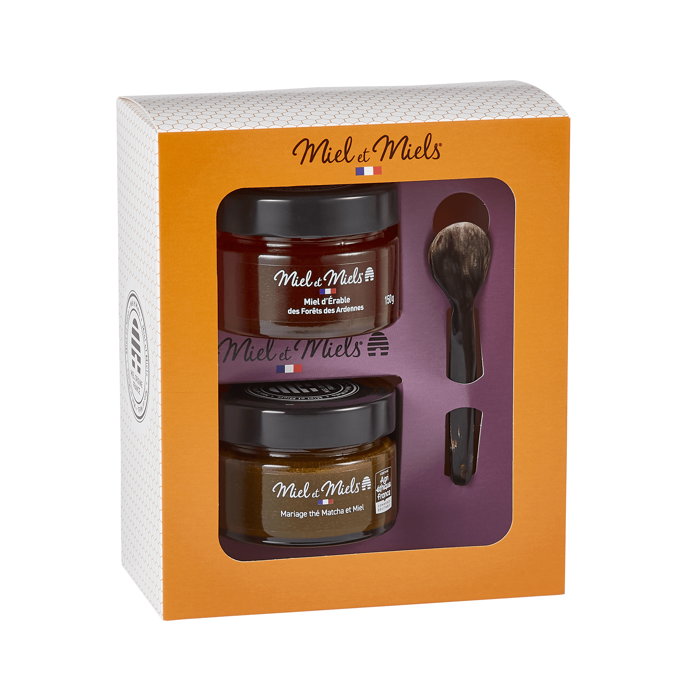 MIEL ET MIELS - COFFRET MIEL D'ERABLE DES FORETS DES ARDENNES ET MARIAGE THE MATCHA ET MIEL